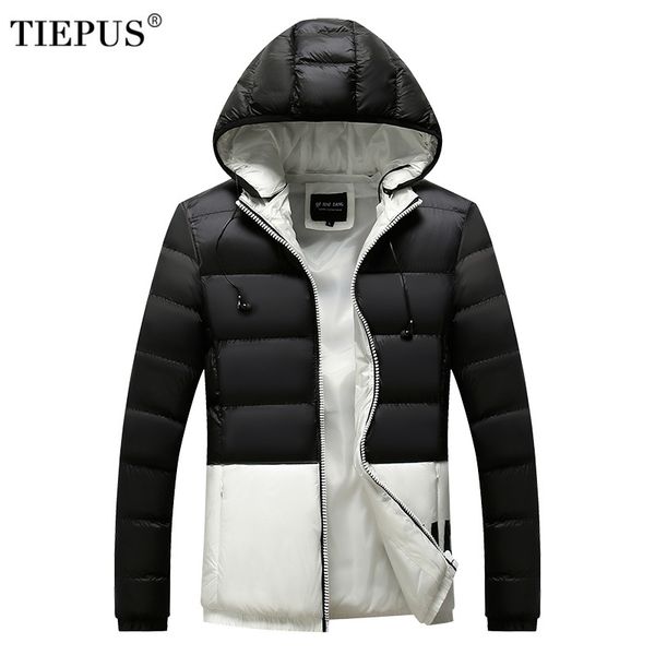 

tiepus men jackets winter white duck warm coat men hooded ultra light down jacket male windproof warm parkas size m~3xl, Black