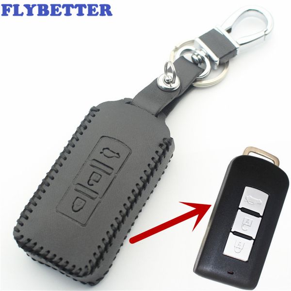

flybetter genuine leather 3button smart key case cover for mitsubishi outlander/lancer 10/pajero sport /asx car styling l2177