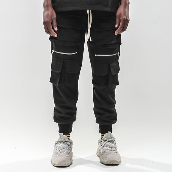 

januarysnow men hip hip cargo pants multi pockets sweatpant streetwear harajuku pant joggers track trousers black hipster street wear