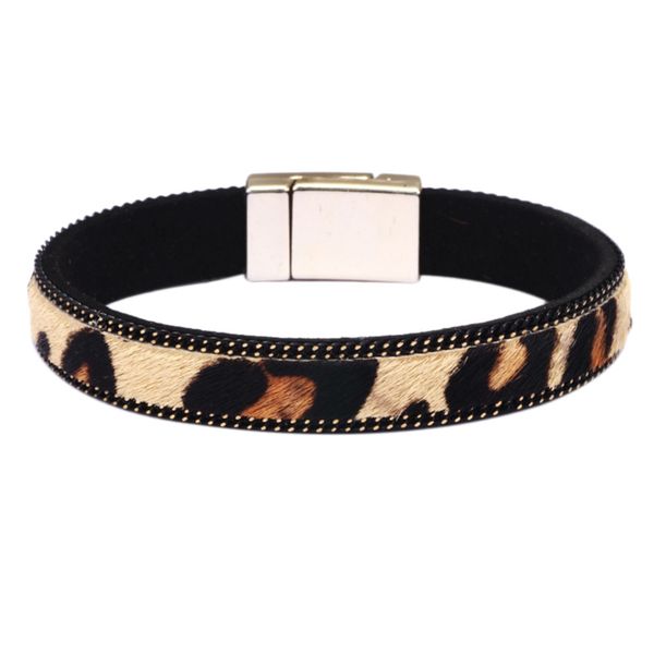 

fashion simple leopard pattern horse hair leather bracelets magnetic clasp accessories women bracelets jewelry, Black