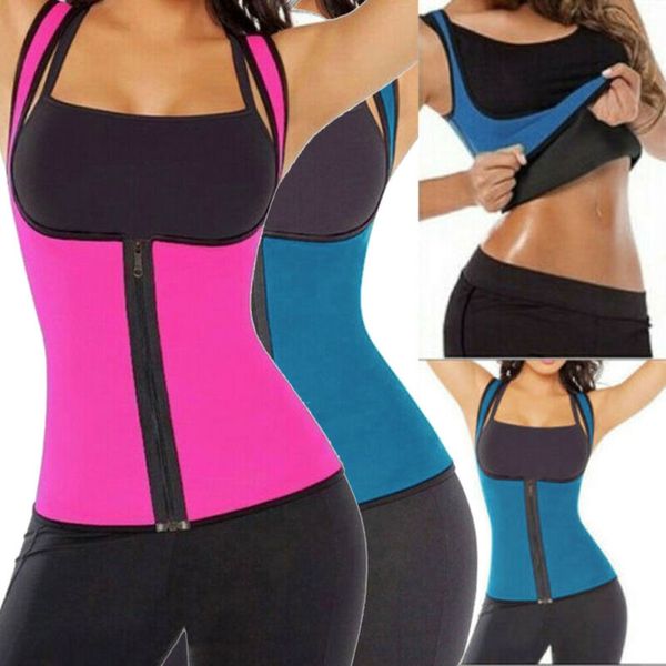 

women sweat waist training corset waist vest zipper hook body shaper sport shirt, Black;blue