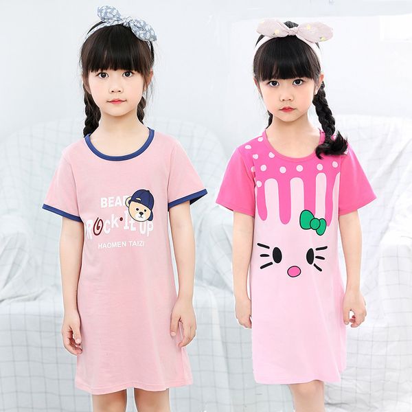 

girls princess nightgowns pajamas summer children's clothes nightshirt short-sleeved cartoon nightdress kids cartoon sleepwear, Blue;red