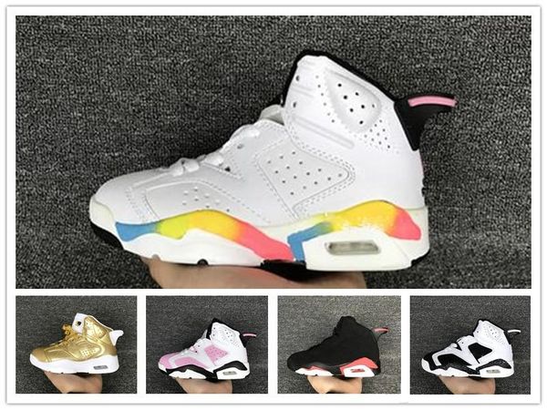 

children's classic 6s unc black blue white infrared low chrome basketball shoes 6 carmine oreo black cat kids size 28-35
