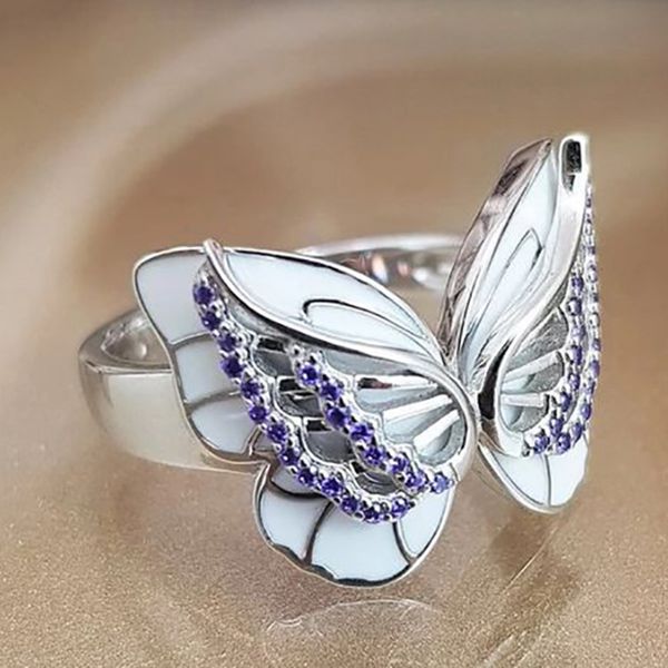 

fashion ladies rings butterlfy amethyst finger jewelry party favor size 6-10, Golden;silver