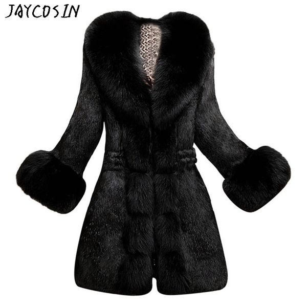 

women's wool & blends jaycosin 2021 personality colorful coat women faux fur elegant thick warm fashion outerwear long fake jacket drop, Black