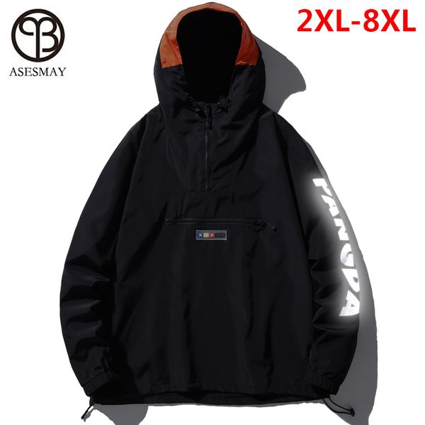 

asesmay hooded jackets men new patchwork color block pullover jacket fashion tracksuit coat men hip hop streetwear jacket, Black;brown