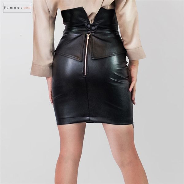 

новый 2019 кожа юбка женщины pu осень зима карандаш лоскутная дамы моды юбка hip мини пакет sk9253, Black