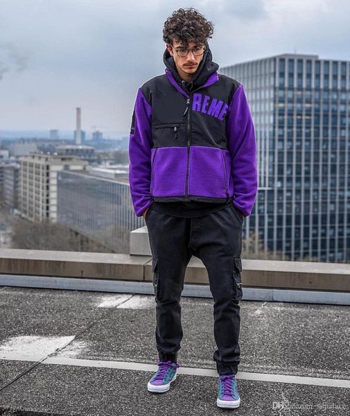 

18fw box logo дуги логотип денали руно куртка color matching сращивания зимы куртки мужчины женщины пальто мода улице верхняя одежда высоког, Black