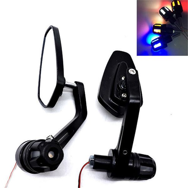 

1 pair red blue yellow white motorcycle rear view mirror led turn signals racing style side rearview mirrors handle bar mirror