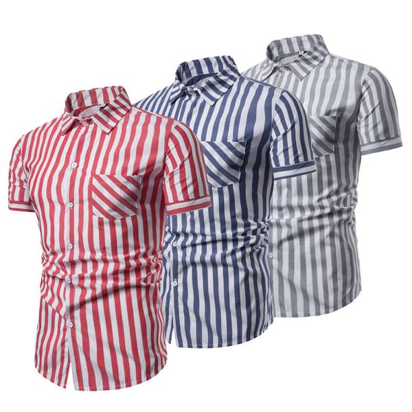 

Fashion Mens Stripe Short Sleeve Shirt Casual Slim Fit Stylish Dress Shirts Tops