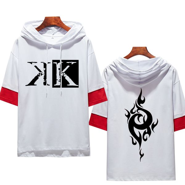 

anime hoodie k isana yashiro cosplay short sleeve patchwork pullover fashion men summer hooded sweatshirt casual clothing, Black