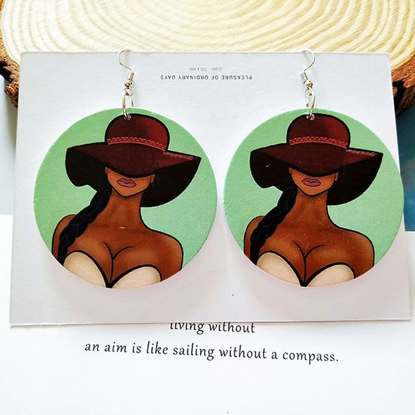 

natural wood african female portrait pendant earrings for women personalized design simple fashion earring jewely hyperbole, Silver