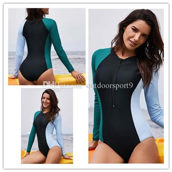 

slim zipper long sleeved three colors stitching diving sunscreen surf clothing swimwear spring beach swimwear ing