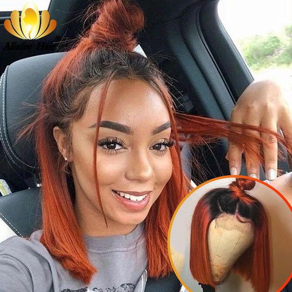 

aliafee short bob wigs lace front human hair wigs 13x6 human hair brazilian remy ombre bob lace front 150% density, Black;brown