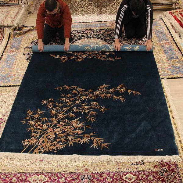 

yilong 6'x9' handmade silk carpet chinese art deco vivid bamboo area rug (tj2018008a