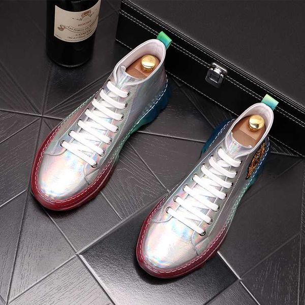 

britain new men embroidery jelly sole causal loafers flat platform prom shoes moccasins rock high for man, Black