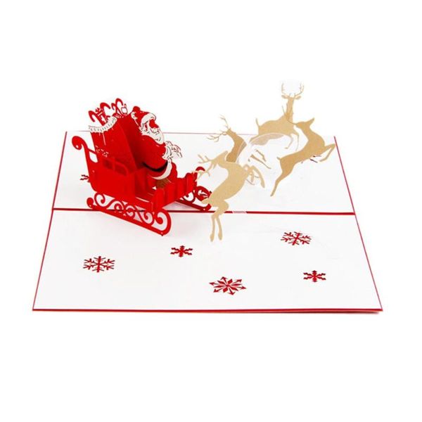 

3d santa claus deer car card up handcrafted merry christmas greeting cards for newyear festival anniversary birthday