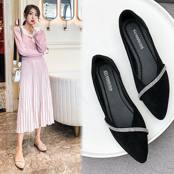 

luxury womens flat shoes cover heel shallow women splice color flats fashion pointed toe ballerina ballet flat slip on shoes, Black