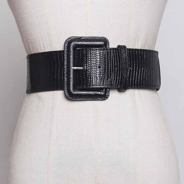 

yalee] new fashion 2019 summer autumn simple square pin buckle pu leather girdle wide waist belts woman all match n241, Black;brown