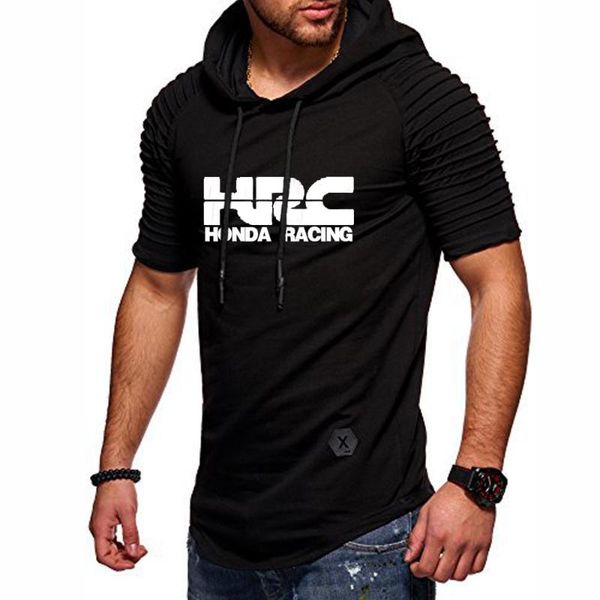 

summer mens short pullover sleeve hrc race motorcycle casual folds cotton male tshirts jacket with hat fashion men clothes rt