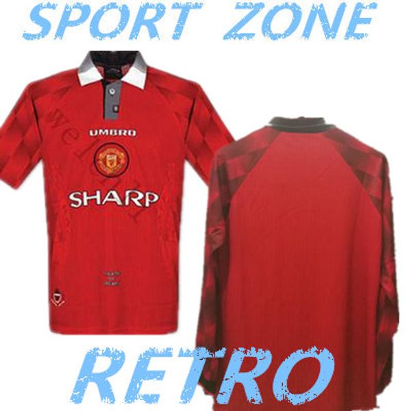 

long sleeve 1996 manchester retro jerseys 96 98 man utd soccer jerseys mu home football shirt beckham 10 cantona 7 giggs 11 solskjaer 20, Black