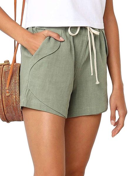 

septhydrogen конструктора тавра женщин способа лета сплошной цвет вскользь drawstring эластичный пояс comfy хлопок льняные шорты для дам, White;black