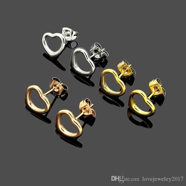 

new style luxury designer jewelry women earrings hollow heart earrings stainless steel rose gold 18k gold elagant love stud fashion style, Golden;silver