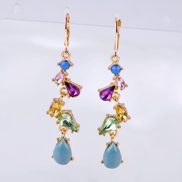 

luxury multicolored crystal resin water drop long dangle earrings for women gifts gold color fashion jewelry wholesale, Silver