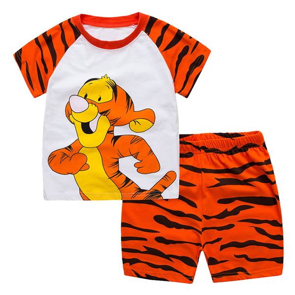 

summer kids pajamas boy pajamas sets children pyjamas piyamas kids girls pijama infantil cotton sleepwear tigger tiger tigor 2-7, Blue;red