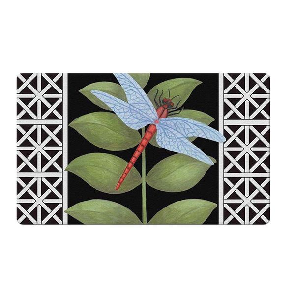 

dragonfly on black decorative floor mat leaf animal lattice home decoration entry non-slip door mat rubber washable floor home r