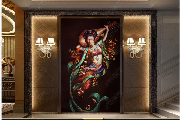 

3d wallpaper custom p dunhuang flying pipa fairy porch background living room home decor 3d muals wall paper for walls 3 d