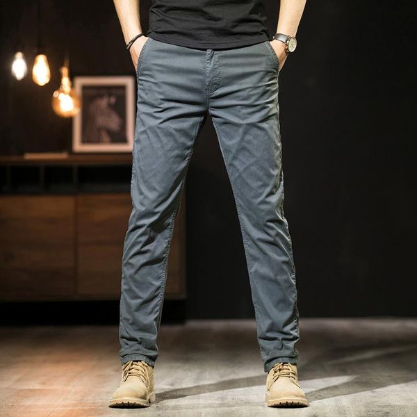 

men's spring summer pants men smart casual straight trousers men solid color cotton pantalon homme autumn pants streetwear, Black