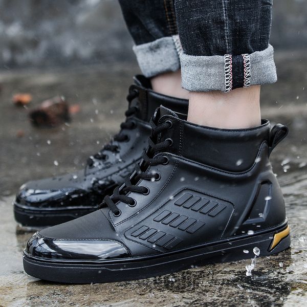 

qwedf 2019 man safety work boots crazy horse pvc waterproof boots men fashion desert shoes zapatos de hombre g9-20, Black