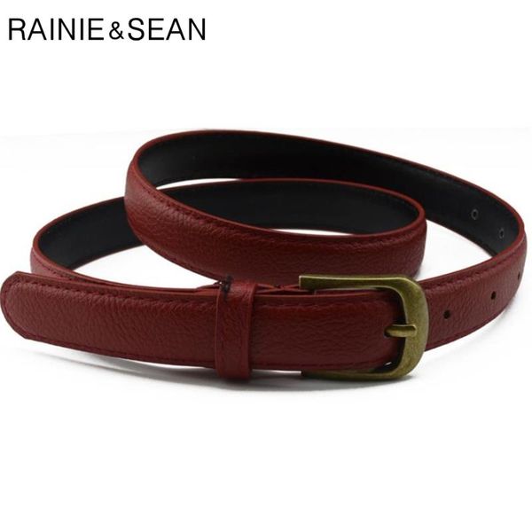 

rainie sean pin buckle leather belts for jeans burgundy thin belts for women casual waist belt trousers, Black;brown