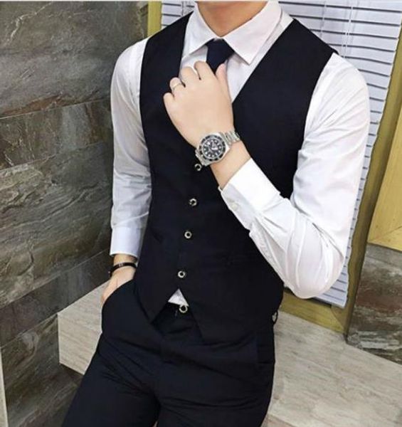 

mens designer business suits fashion slim sleeveless vest casual solid color button outerwear male clothing, Black;white