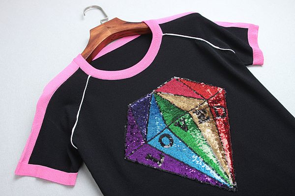 

fashion- shipping 2017 white/black short sleeves women's sweaters colorful diamonds knitting pullovers women brand sweaters s061764