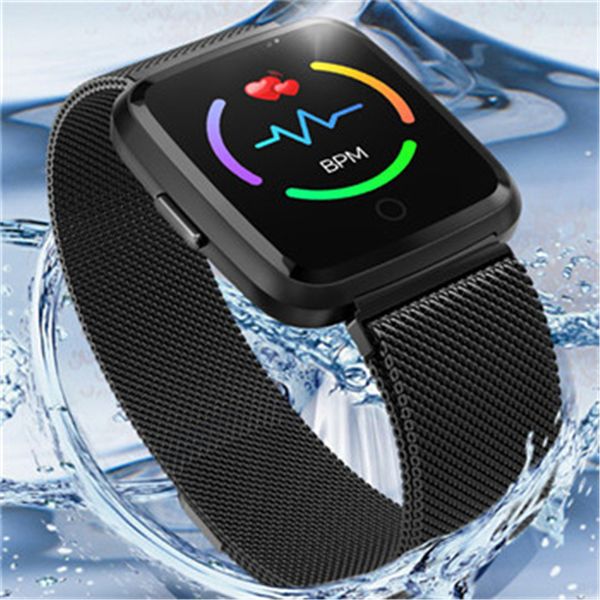 

h4 bluetooth smart bracelet ip68 waterproof hd colorful touch screen intelligent bp hr health monitor smart watch with steel belt 3 colors