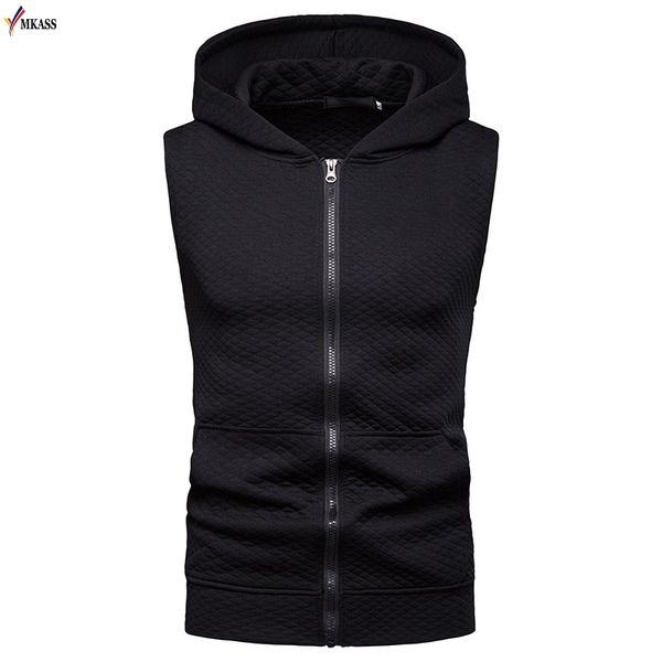 

модная однотонная жилетка мужская модная толстовка без рукавов. досуг на молнии проверил жилет. куртка s-2xl, White;black