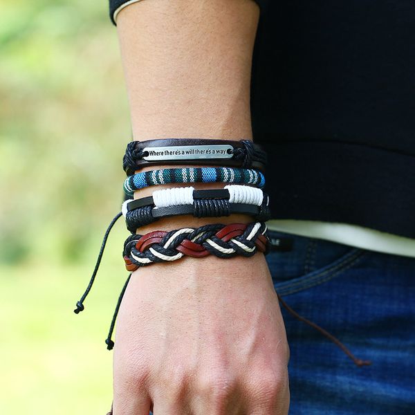 

pentagram leather bracelets men stainless steel multilayer red braided rope bracelets for male female jewelry, Golden;silver