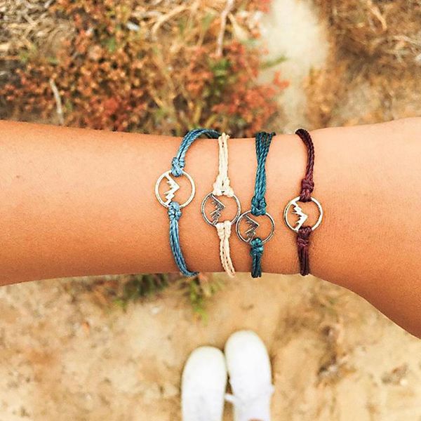 

4pcs/set personality vintage natural braided mountain multicolor multilayer bracelet women's jewelry wholesale #4j12, Black
