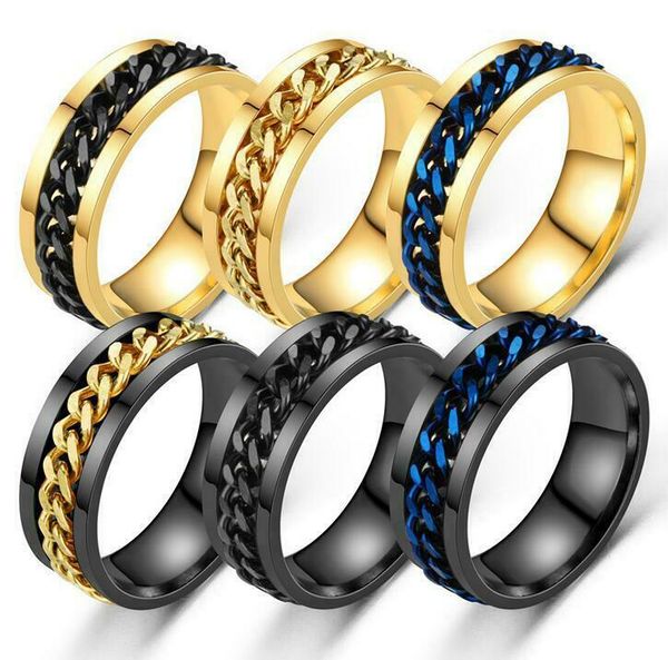 

fashion punk stainless steel chain ring for men silver gold ring jewelry