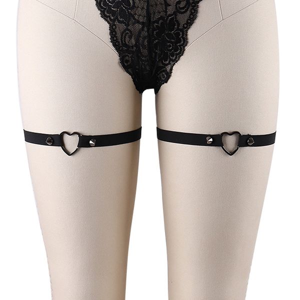 

womens heart ring leg garters sock black fetish strap bondage harness thigh stocking suspender belt, Black;white