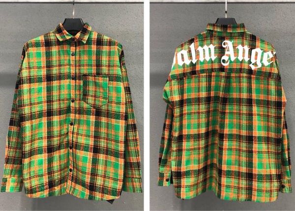 

mens long sleeve shirt pal ang pa palm angel color plaid long sleeve shirt couple fashion style