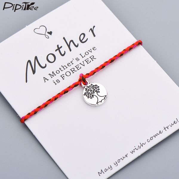 

pipitree beautiful life tree charm bracelet mother kids' gift bohemian rope braided red string bracelets women wish card jewelry, Golden;silver