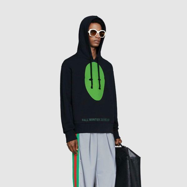 

роскошные европейские толстовки зеленая маска для лица печать логотипа толстовка мода crewneck пуловер женщины мужская дизайнерская толстовк, Black