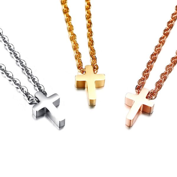 

fashion sacred simple cross pendant clavicle necklace stainless steel ladies necklace rose gold color pendant women jewelry gift, Silver