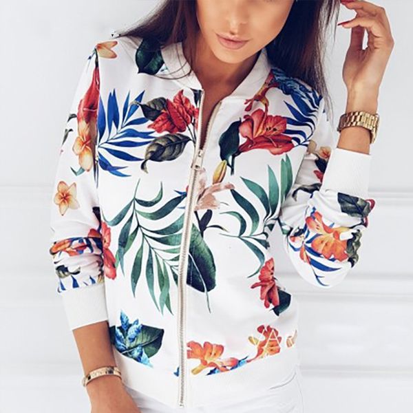 

print bomber jacket women flowers zipper up retro coat spring 2019 summer long sleeve basic plus size short biker jackets female, Black;brown