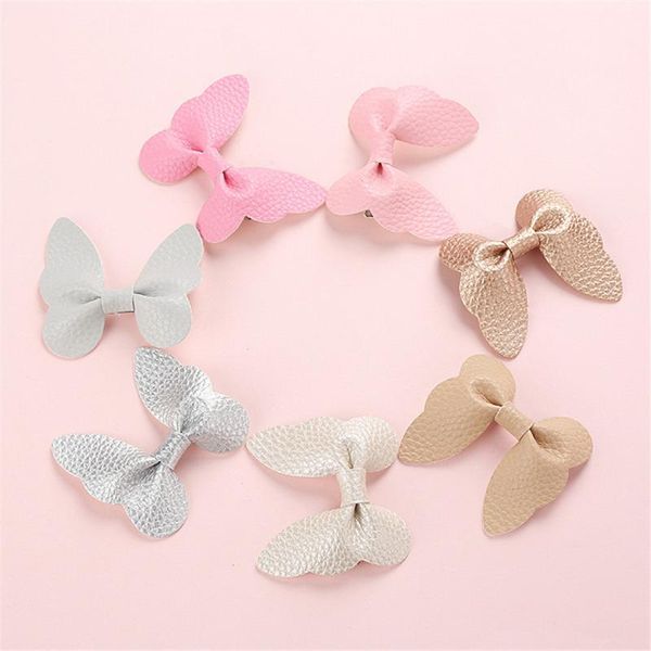 

10pcs/lot 3d pu leather butterfly hair bows with clip for kids chic bow hairpin fashion hair accessories, Slivery;white