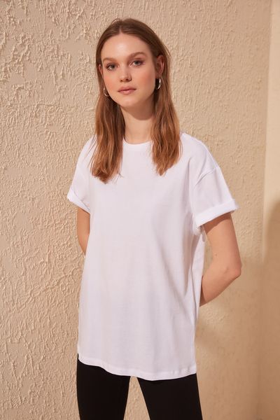 

trendyol backpack printed boyfriend knitted t-shirt twoss20ts0493, White