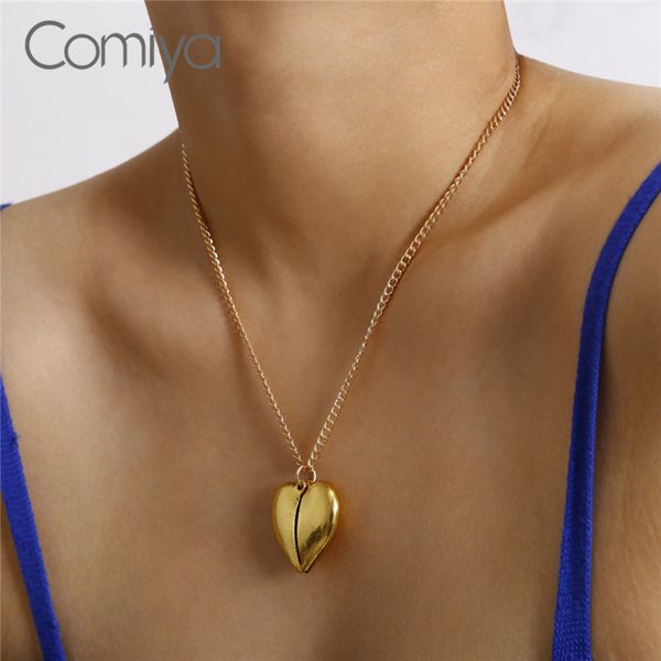 

comiya fashion necklace for women gold silver color links chain big heart pendant statement necklaces boho mujer jewelry